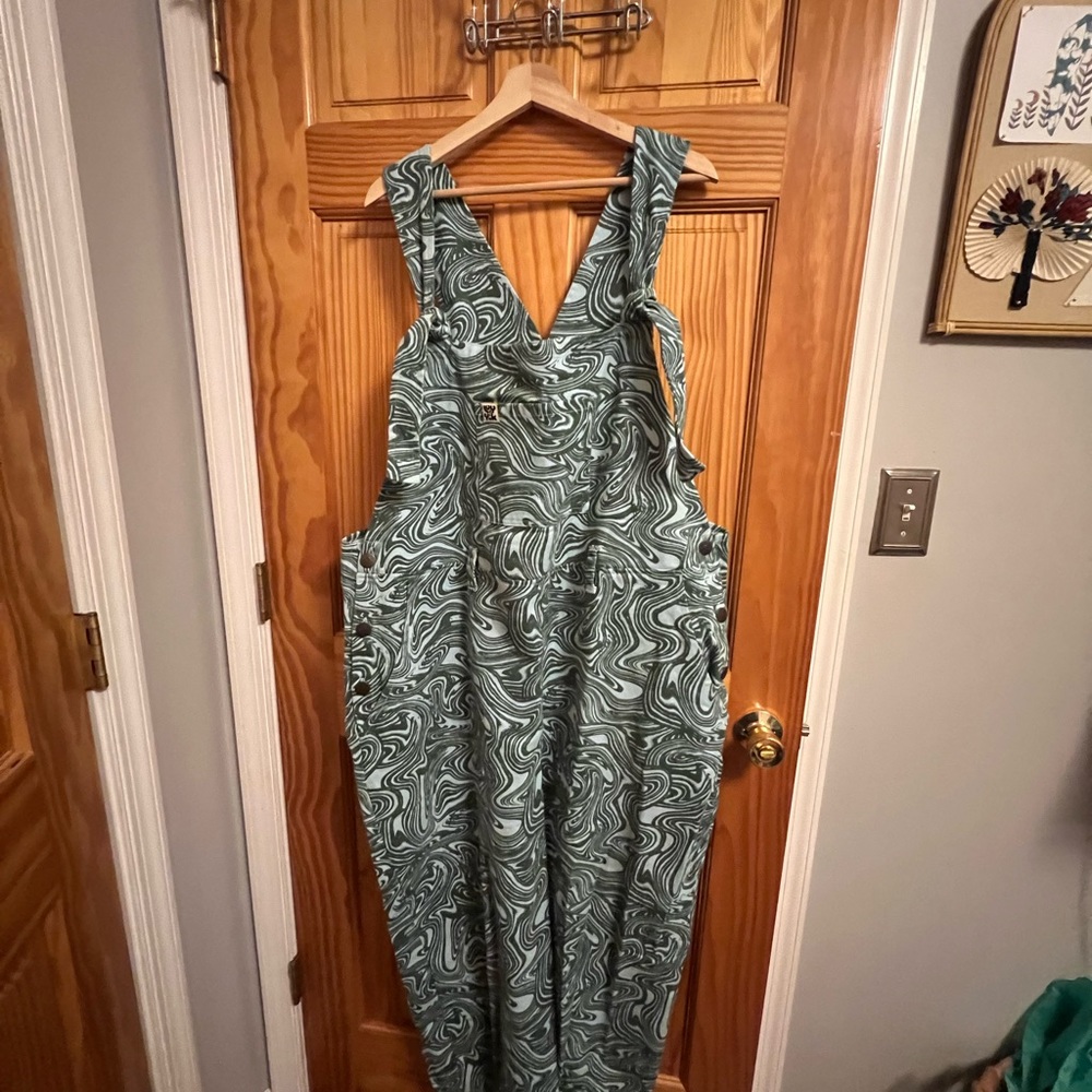 Lucy & Yak Blue & Green Marble Denim Overalls